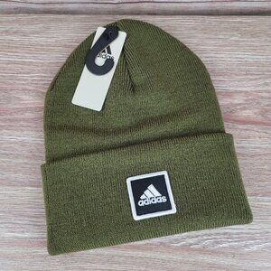 NEW Adidas Wide Cuff Fold‎ Beanie Men's One Size Knit Cuffed Hat Olive Green